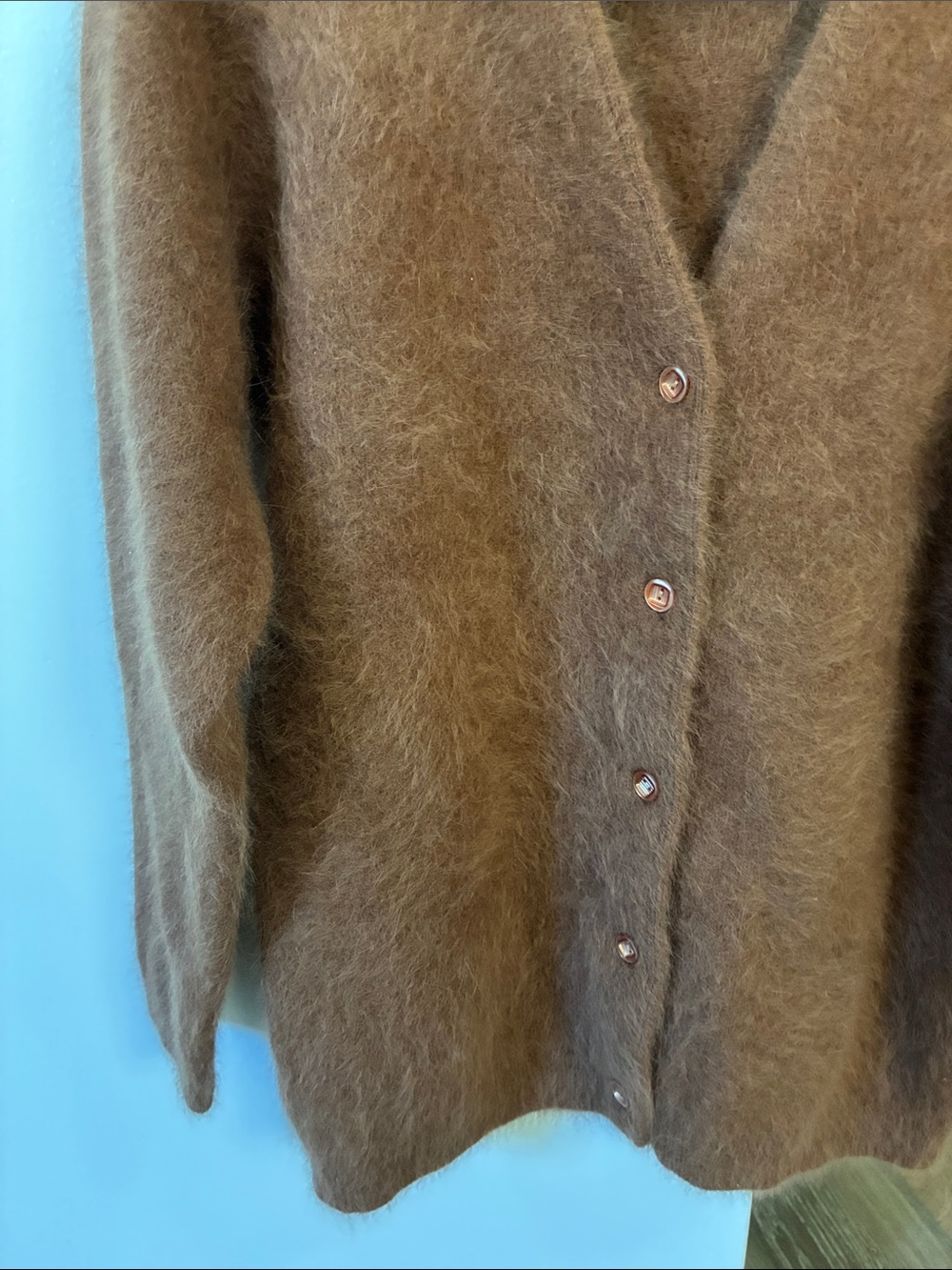 Angora and Lambs wool Rust Brown V-Neck Cardigan Sweater - Picture 4 of 4